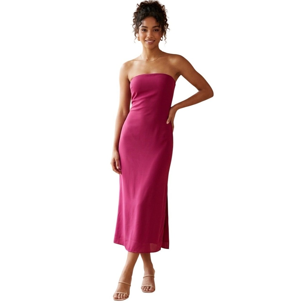 Sadie & Sage Strapless Midi Dress Berry Wine Size Large‎ Side Slit NEW